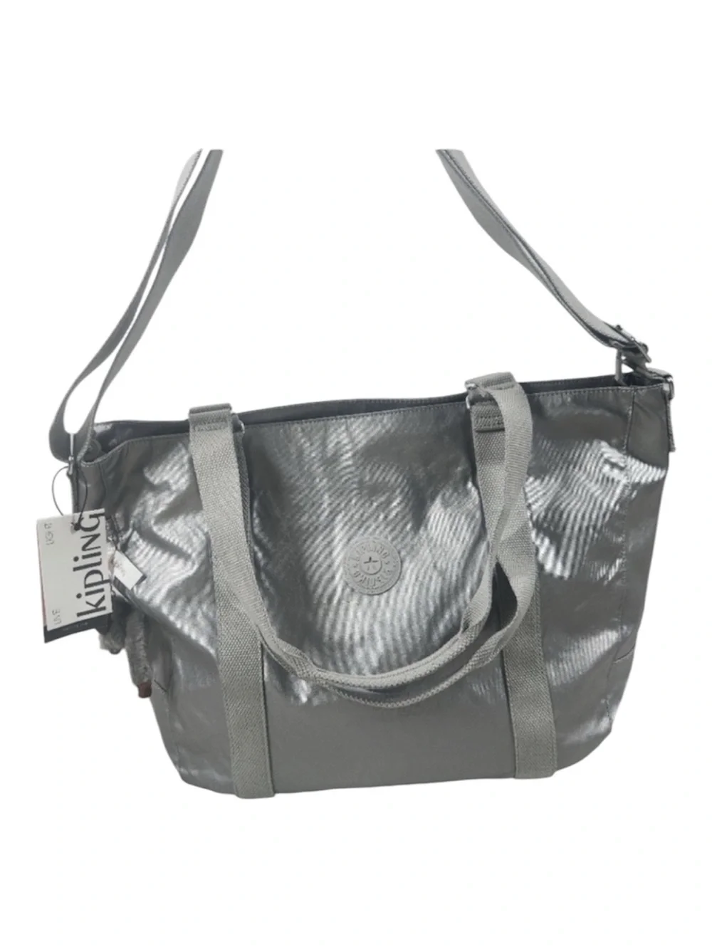 Kipling Adara Large Crossbody Tote Bag Smooth Silver Metallic